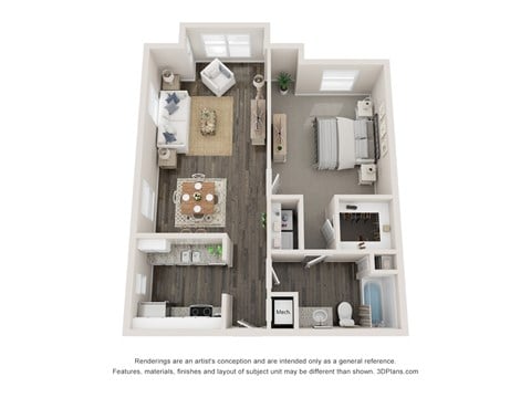 Floor plan for 1 bed, 1 bath, 860 sqft